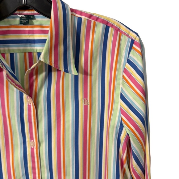 Lauren Ralph Lauren Womens Medium Multi Color Striped Button Down Shirt Sz M - Picture 2 of 10